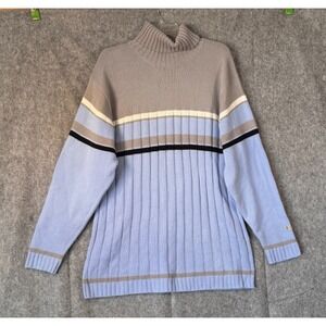 Vtg SouthPole Turtle Neck Sweater Mens Large 2000s Y2K Ribbed Stripe Hipster